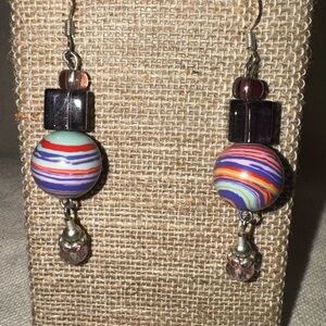 Handmade Multicolor Swirl Bead Drop Earrings